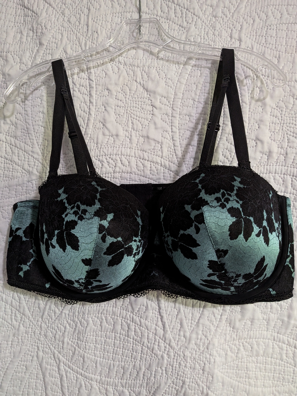 Torrid Curve Black And Teal Push-Up Bra 44DD